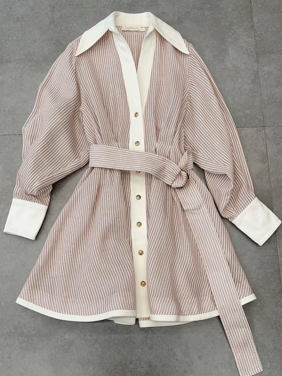 Zimmermann Dresses & Skirts - NWOT Zimmermann Striped Cream and Blush Belted Shirt Dress, Size AU 2 = M